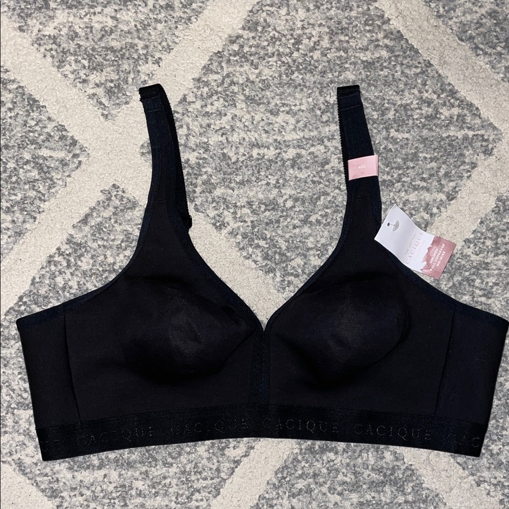 Cacique Unlined Full Coverage Wireless Cotton Black Bra NWT Size 42C